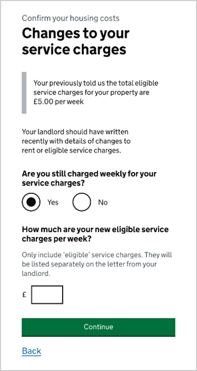 Changes to your service charges screenshot