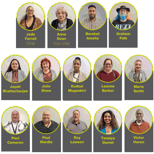 A poster showing the names and faces of all the HAB members